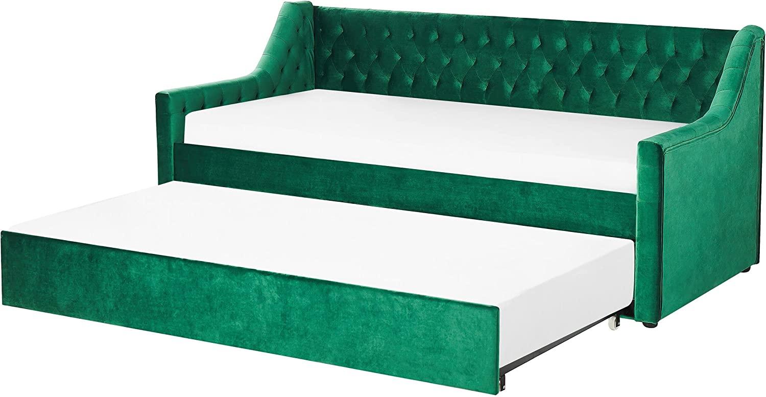 Tagesbett 'MONTARGIS' ausziehbar aus Samtstoff mit Lattenrost Grün Bild 1