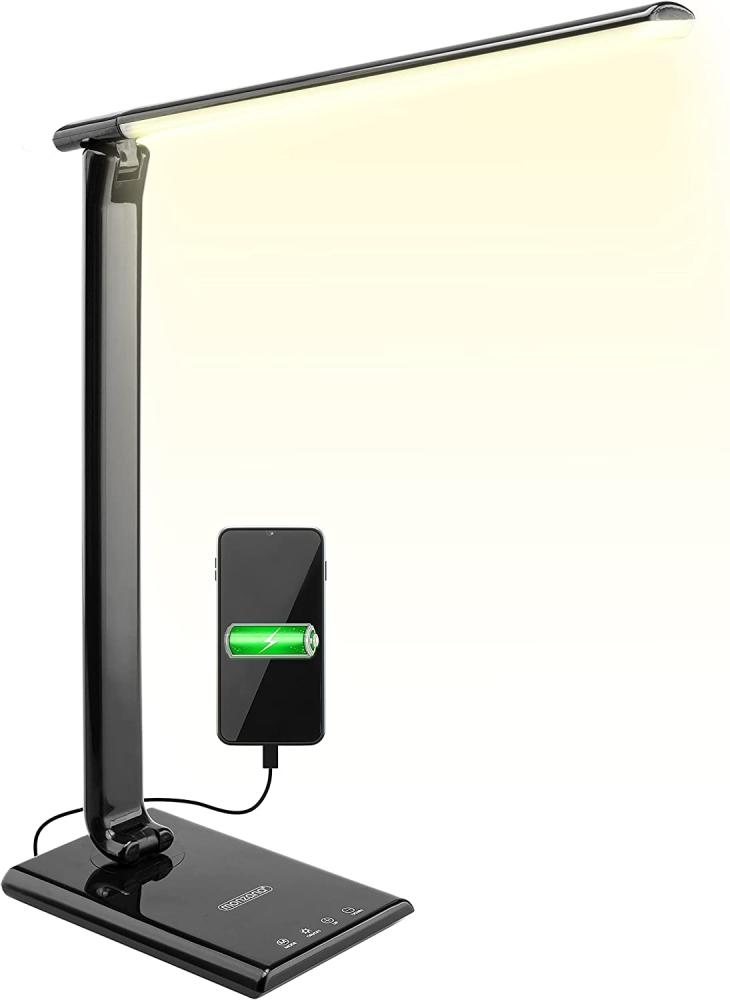 Monzana Schreibtischlampe mit USB Ladeanschluss, dimmbar, schwarz Bild 1