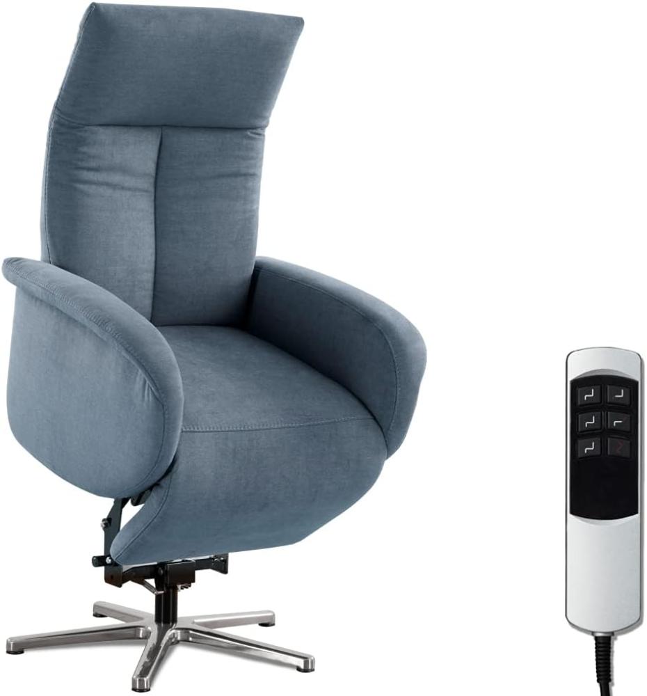 CAVADORE TV-Sessel Juba / Pflegeleichter Fernsehsessel mit Aufstehhilfe + elektrisch verstellbarer Relaxfunktion / 2 E-Motoren / 75 x 112 x 82 / Soft Clean Bezug, Hellblau Bild 1