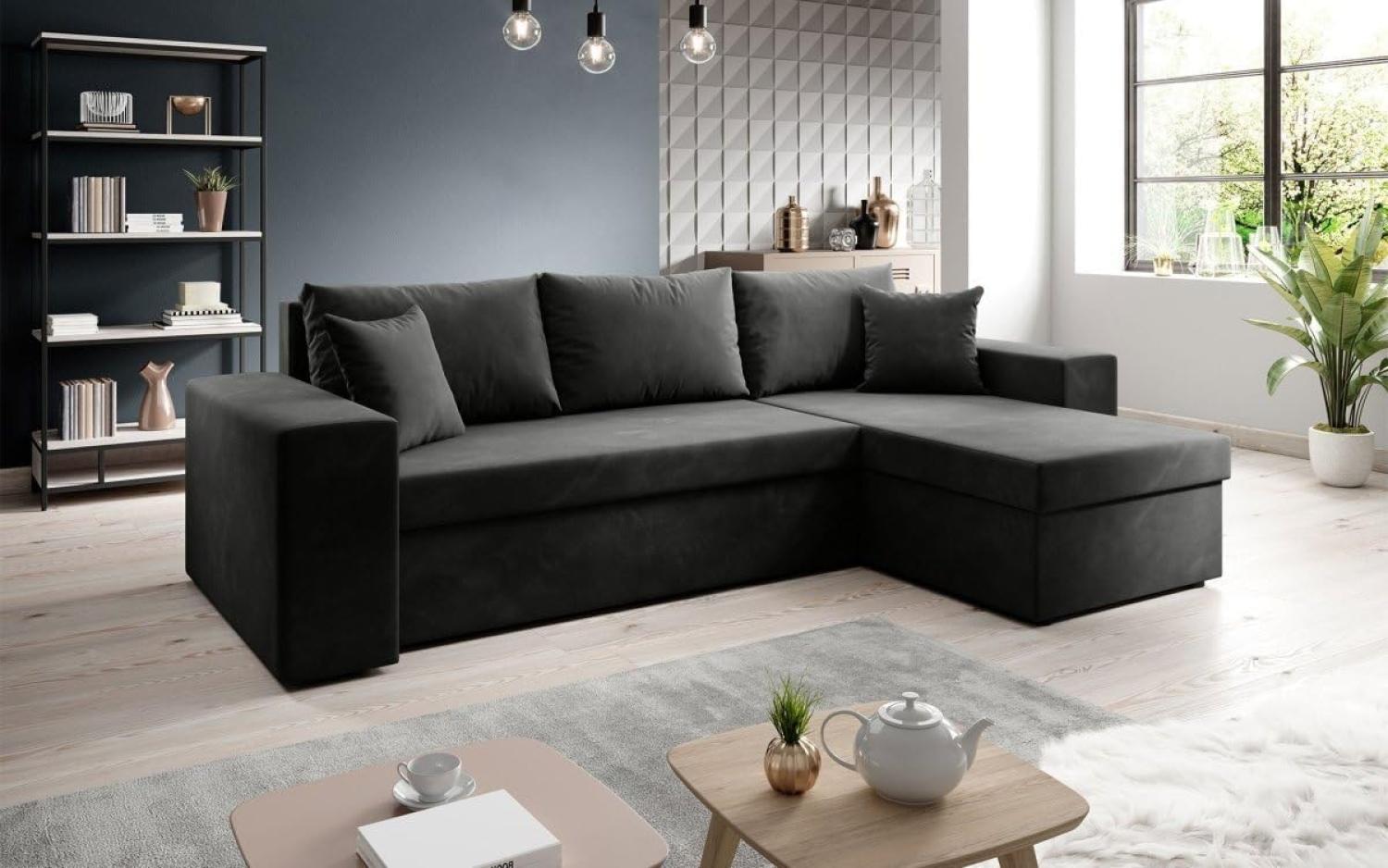 Designer Sofa Denver mit Schlaf- und Klappfunktion Schwarz Samt Rechts Bild 1