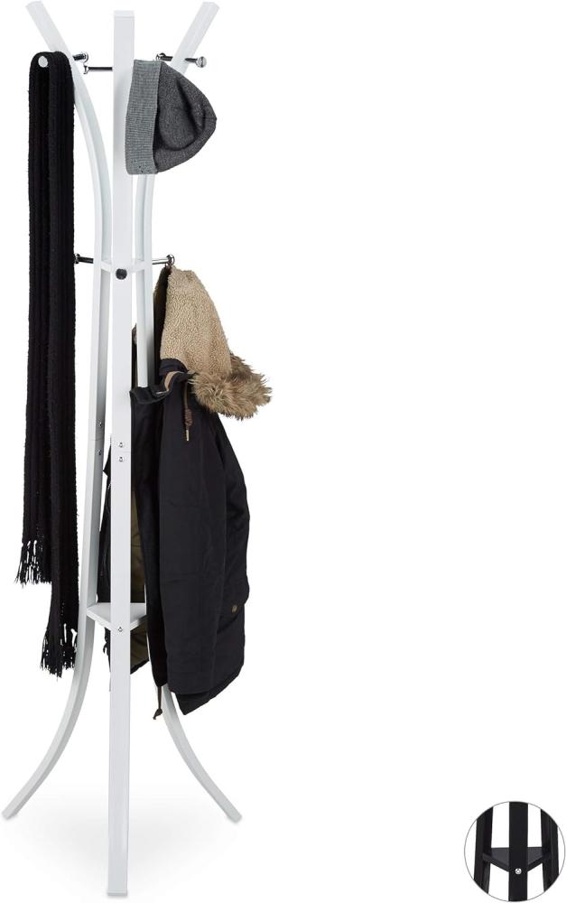 Relaxdays Garderobenständer Style, Stabile Standgarderobe aus Metall für Jacken, 175 cm hoher Kleiderständer, Weiß Bild 1