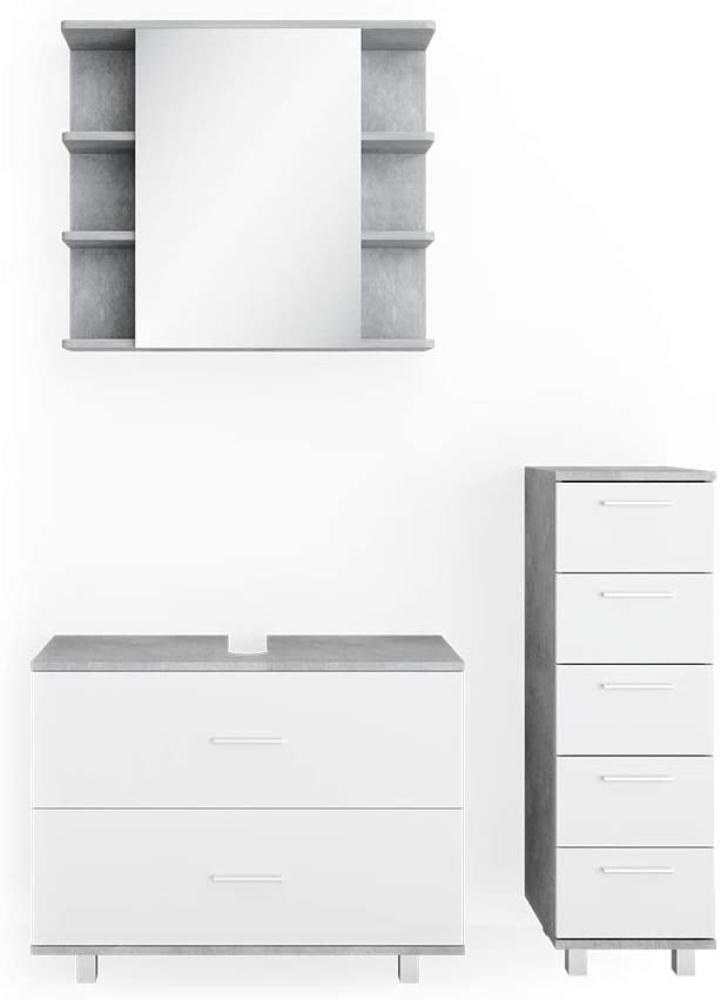 VICCO Badmöbel Set ILIAS 3-teilig Weiß/Beton, Weiß/Beton, mit Spiegelschrank, Unterschrank, Midischrank Bild 1