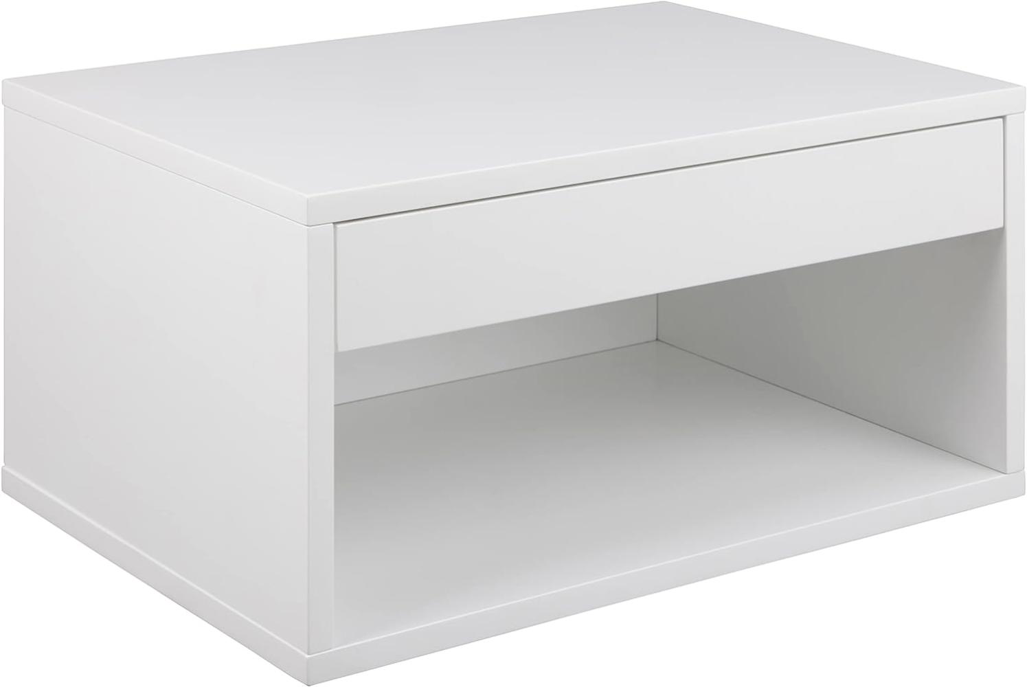 AC Design Furniture Kelda quadratischer weißer Nachttisch mit 1 Schublade und offenem Fach, Wandmontierter Nachttisch mit Stauraum, geräumiger Nachttisch, Ordnung im Schlafzimmer Bild 1