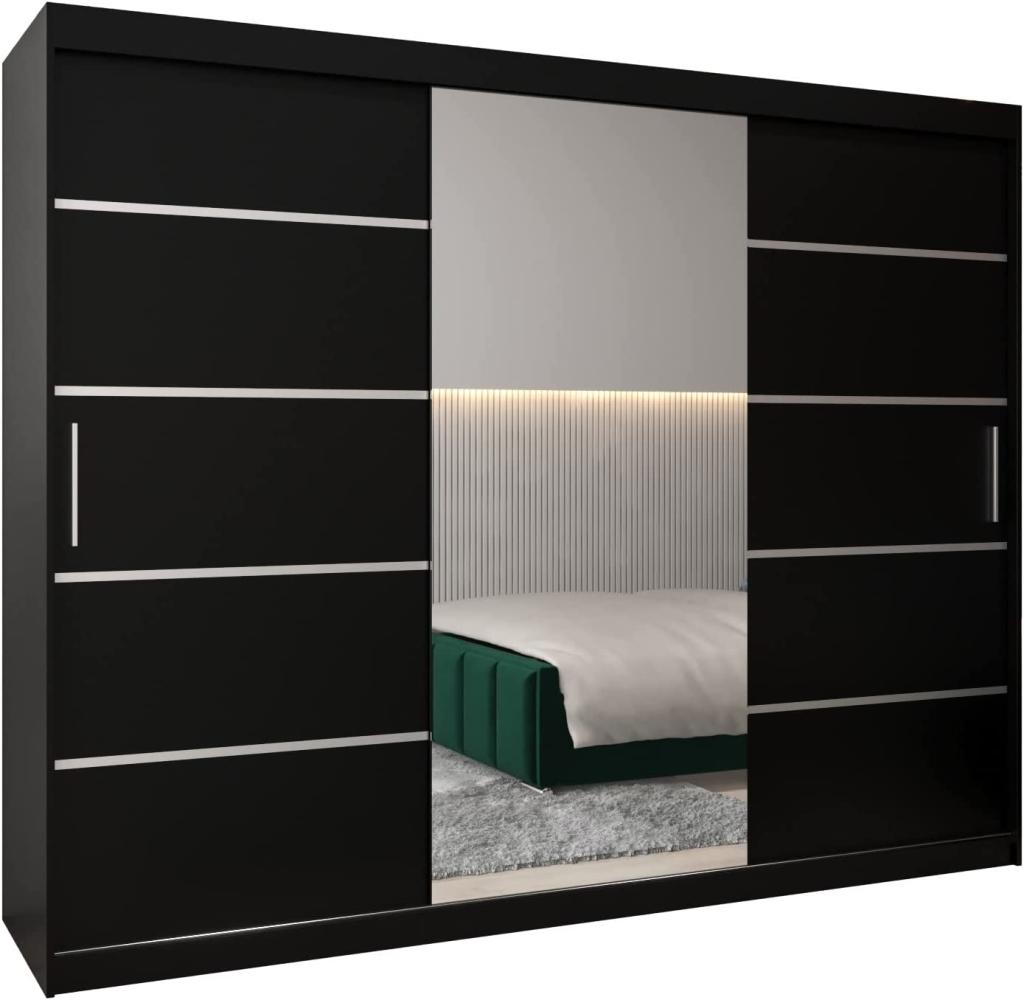 Schwebetürenschrank Verona 2-250cm mit Spiegel Kleiderschrank mit Kleiderstange und Einlegeboden Schlafzimmer- Wohnzimmerschrank Schiebetüren Modern Design (Schwarz) Bild 1