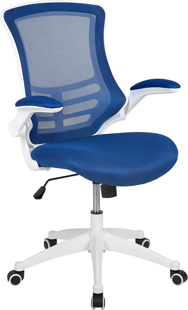 Flash Furniture Bürostuhl mit mittelhoher Rückenlehne – Ergonomischer Schreibtischstuhl mit hochklappbaren Armlehnen und Netzstoff – Perfekt für Home Office oder Büro – Blau/weiß Bild 1