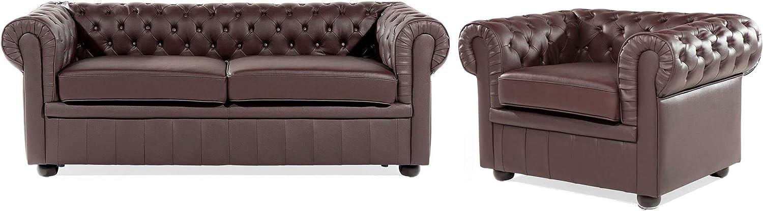 Sofa Set Leder braun 4-Sitzer CHESTERFIELD Bild 1
