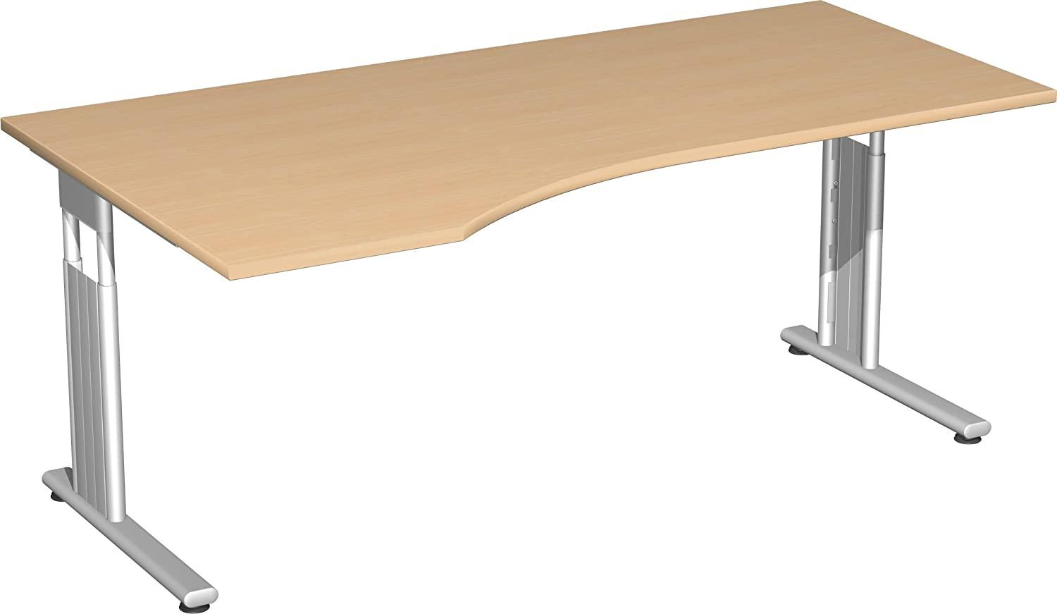 'C Fuß Flex' PC-Schreibtisch, links, höhenverstellbar, Buche/ Silber, 68-82 x 180 x 100 cm Bild 1