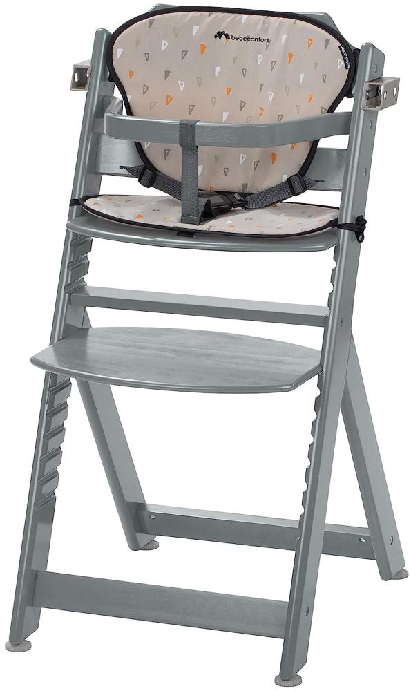 Bebeconfort Timba mit Kissen, Holzhochstuhl, Höhenverstellbar, ab einem Alter von 6 Monaten bis 10 Jahren, bis 30 kg, Warm Grey, mit abnehmbarem 3-Punkt-Sicherheitsgurt Bild 1