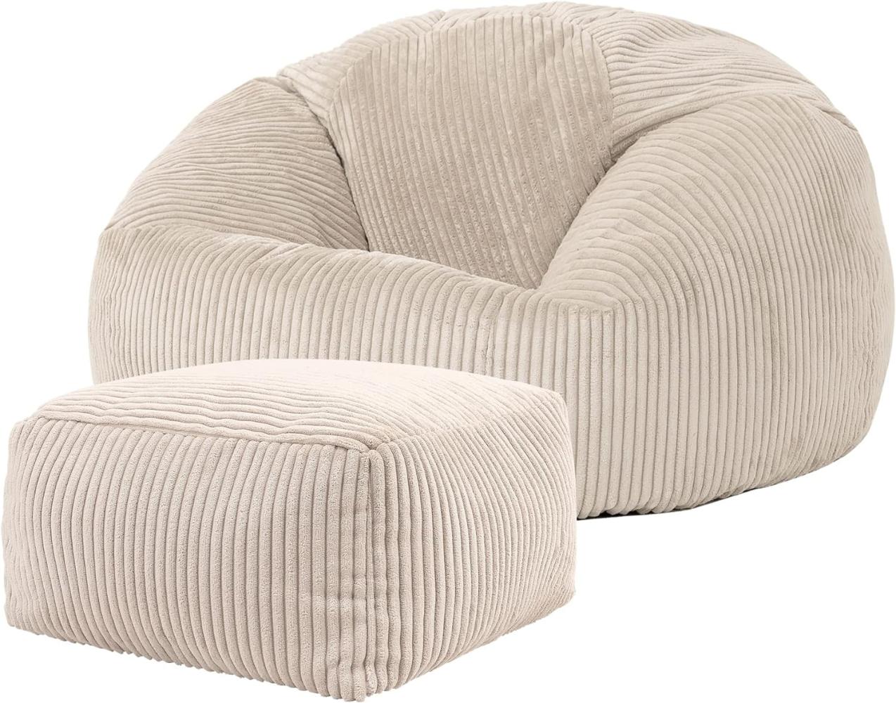 icon Kingston Cord Sitzsack Stuhl und Poufe, Stein Beige, Große Lounge Chair Sitzsäcke für Erwachsene mit Füllung Enthalten, Jumbo Cord Erwachsene Sitzsack, Boho Room Decor Wohnzimmer Möbel Bild 1