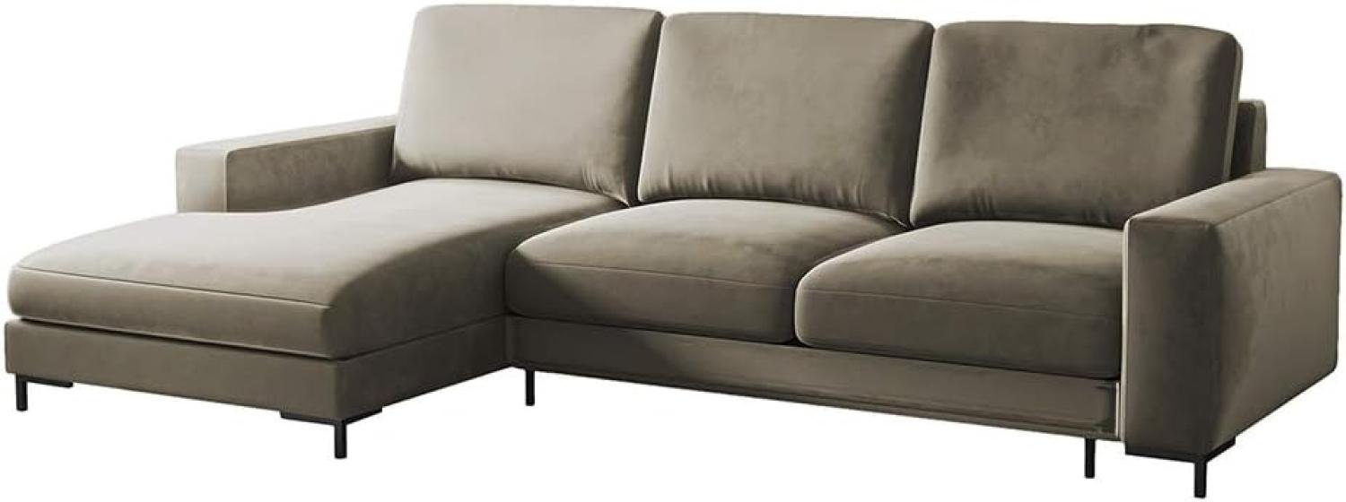 Selsey Mokpeo - Ecksofa mit Schlaffunktion, Bettkasten und schwarzen Füßen, 244 cm breit (Veloursbezug Beige, Ottomane Links) Bild 1