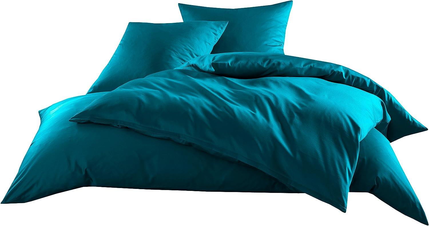 Bettwaesche-mit-Stil Mako-Satin / Baumwollsatin Bettwäsche uni / einfarbig petrol blau Kissenbezug 80x80 cm Bild 1
