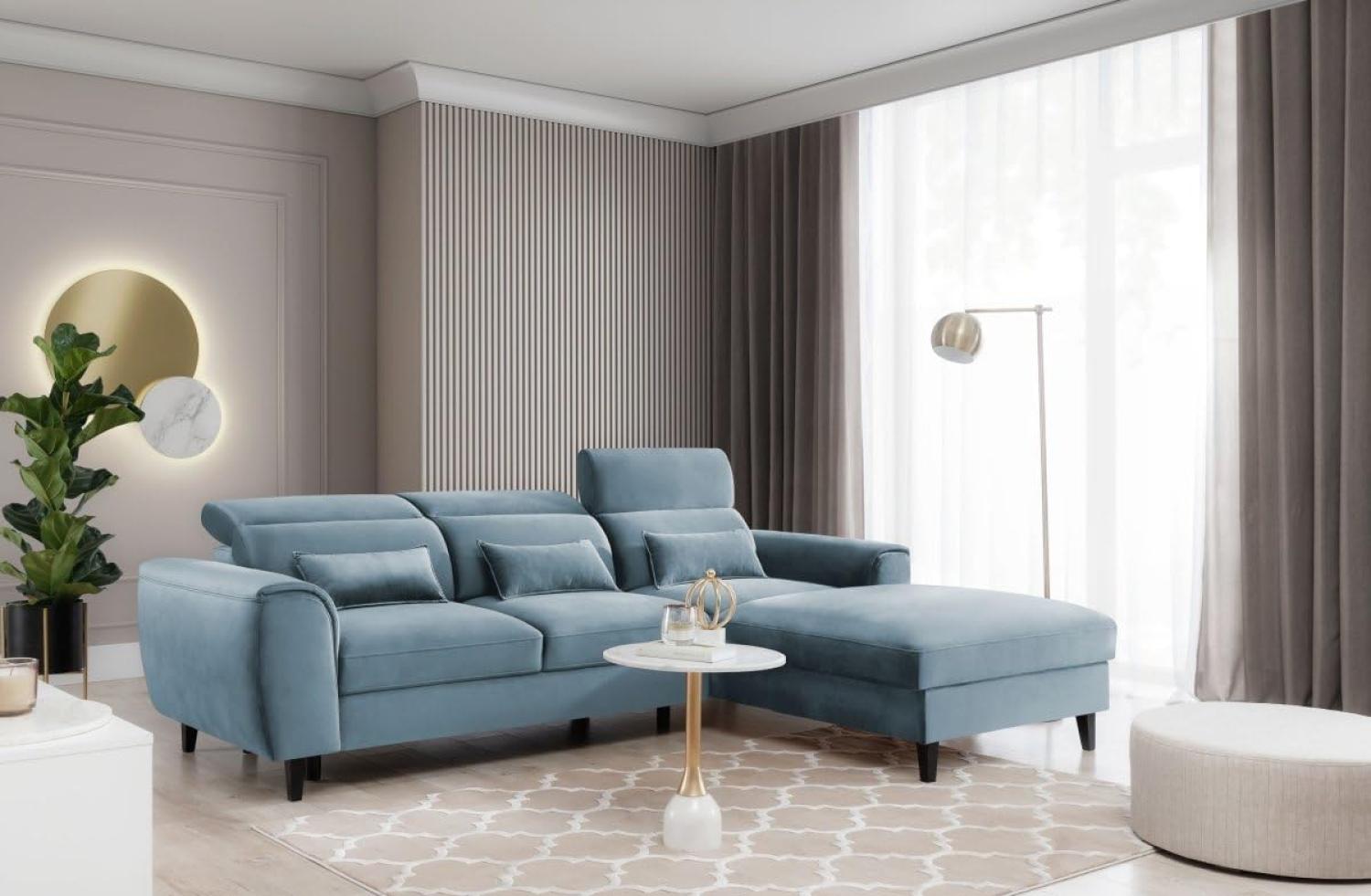Designer Sofa Forino mit Schlaf- und Klappfunktion Hellblau Rechts Bild 1