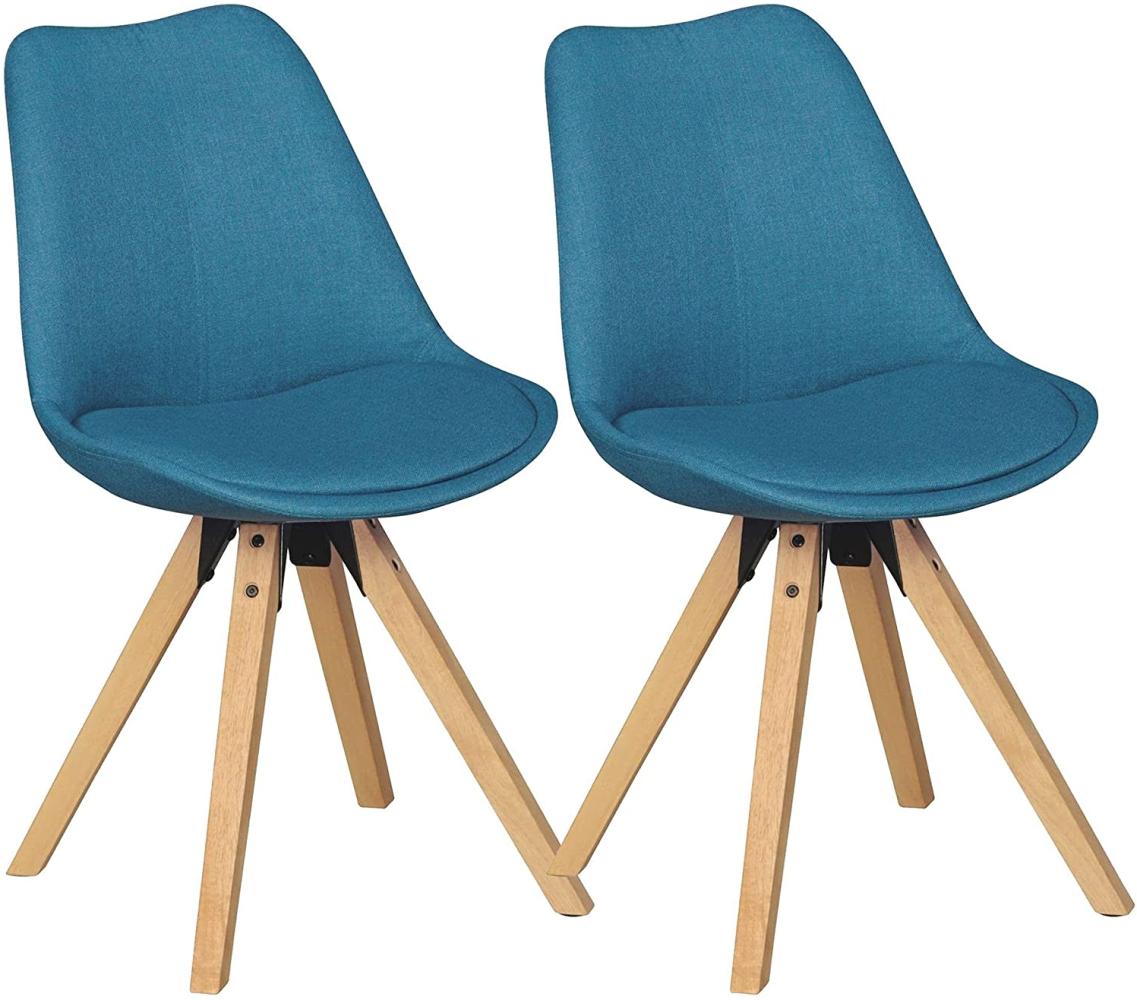 Wohnling 2er-Set Esszimmerstühle Skandinavische Stühle mit Holzbeinen blau Bild 1