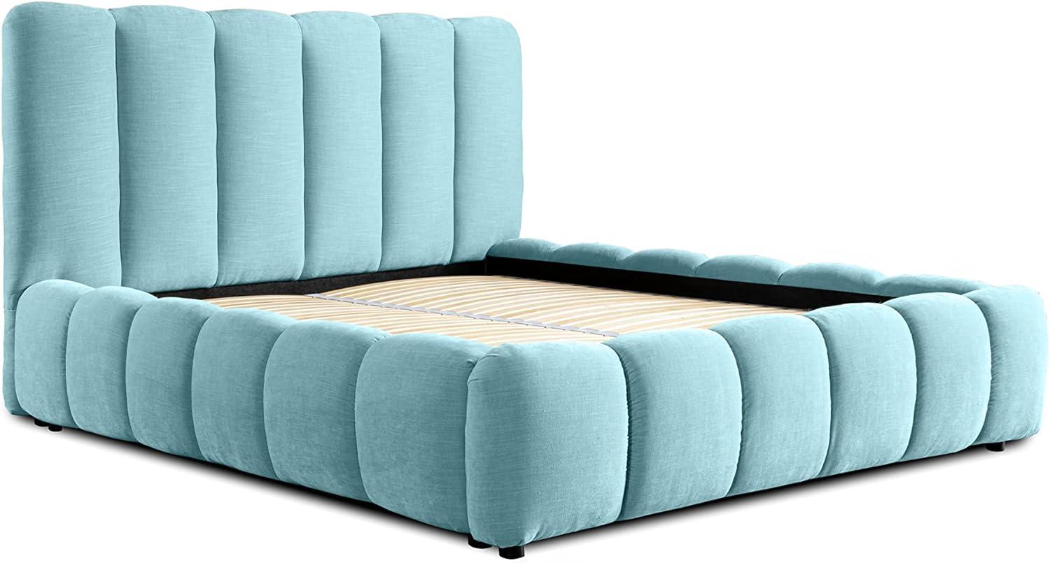 Siblo Bett - Modern Polsterbett 140x200 cm - Doppelbett mit Bettkasten und Lattenrost - Robust Bett mit Stauraum - Bettgestell aus Holz - Dallas Sammlung - Blau Bild 1
