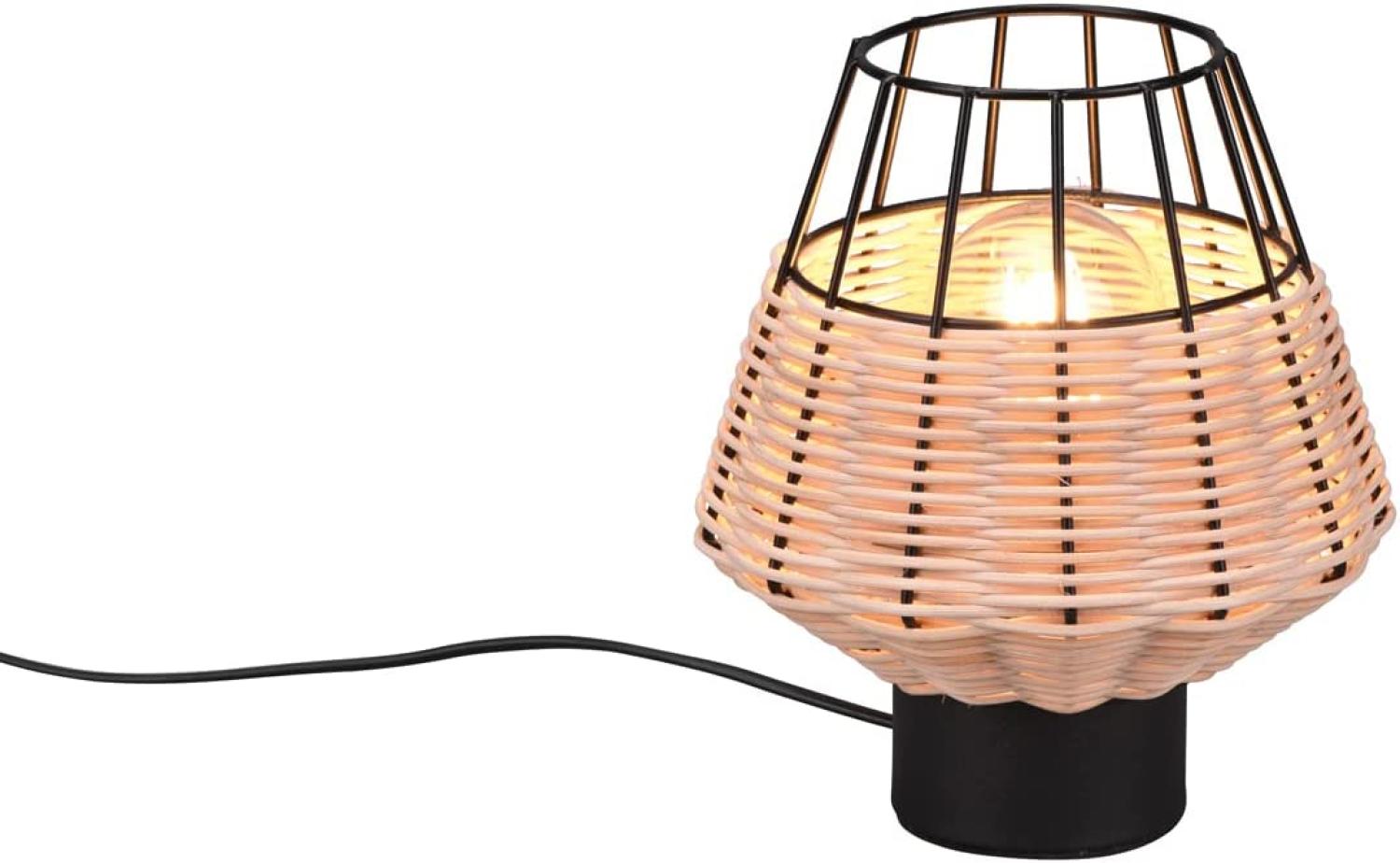LED Tischleuchte Rattan Geflecht Natur und Gitter im Boho Stil Ø 18cm Bild 1