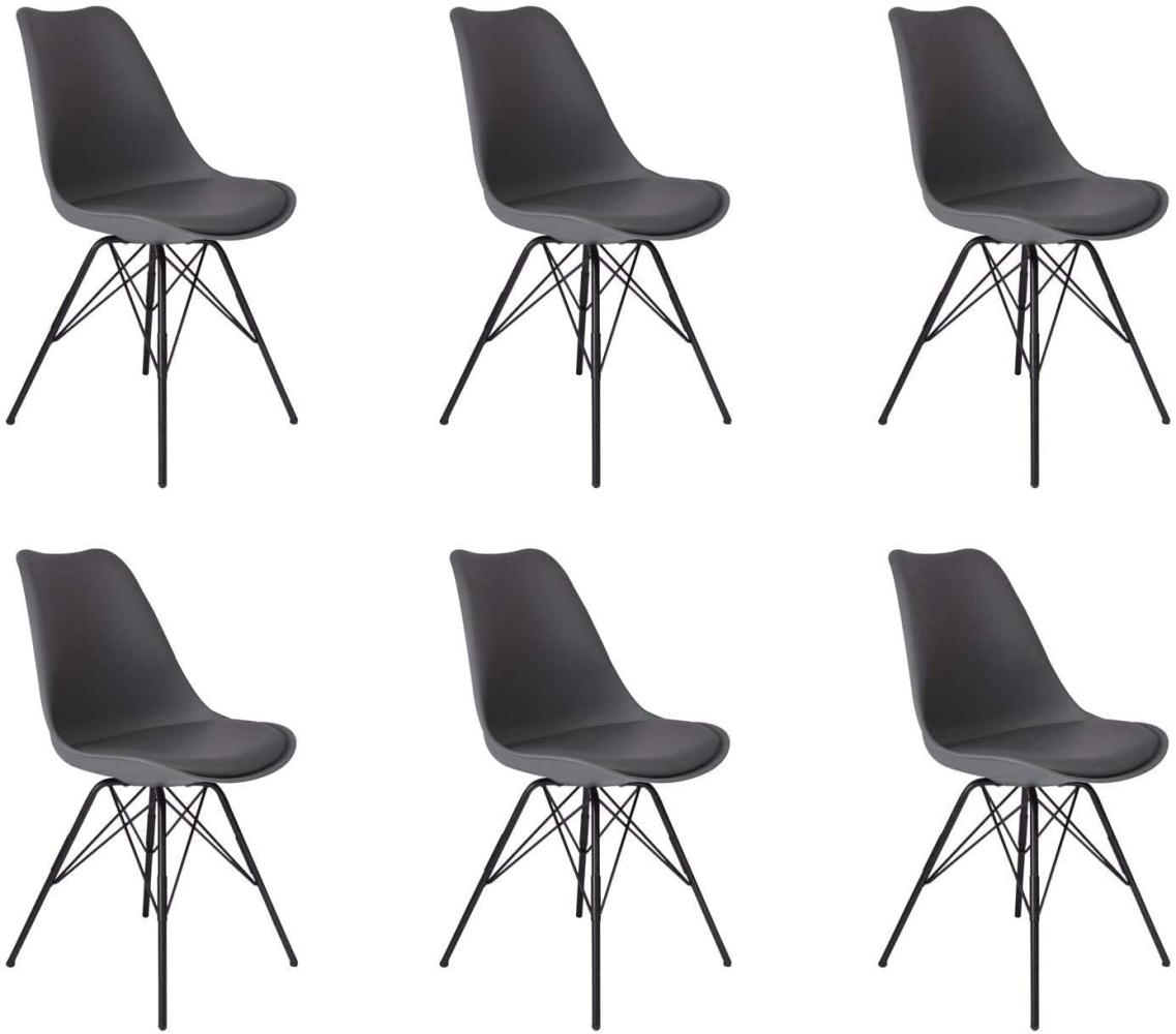 SAM 6er Set Schalenstuhl Lerche, grau, integriertes Kunstleder-Sitzkissen, Schwarze Metallfüße, Esszimmerstuhl im skandinavischen Stil Bild 1