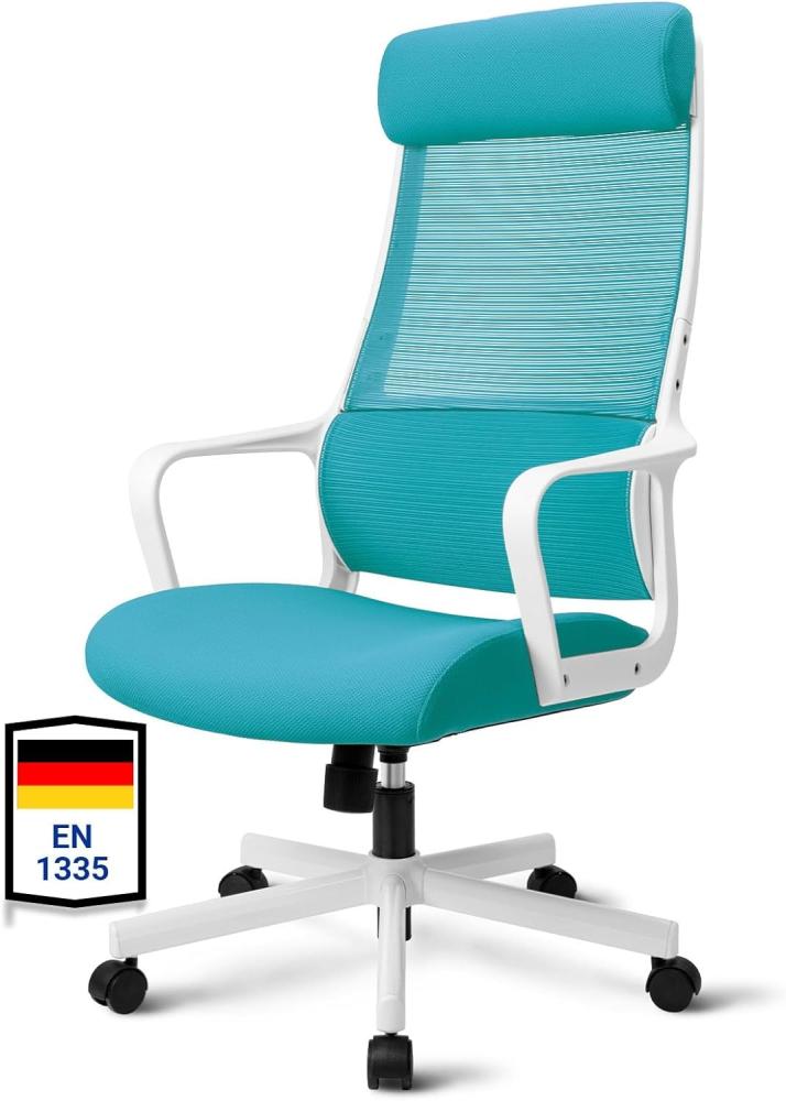 MELOKEA Bürostuhl ergonomisch, Schreibtischstuhl mit Höhenverstellung, Bürostuhl 150kg Blau Bild 1