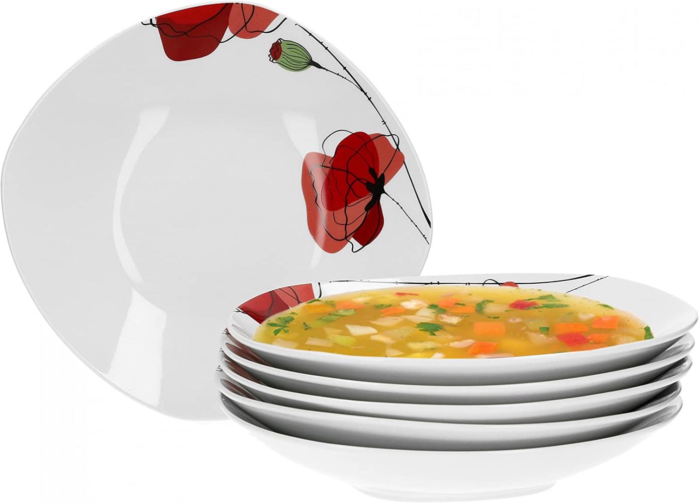 6er Set Suppenteller Monika 450-700ml 220x220mm Menü tief Salatteller Mohnblume Porzellan Gastro Bild 1