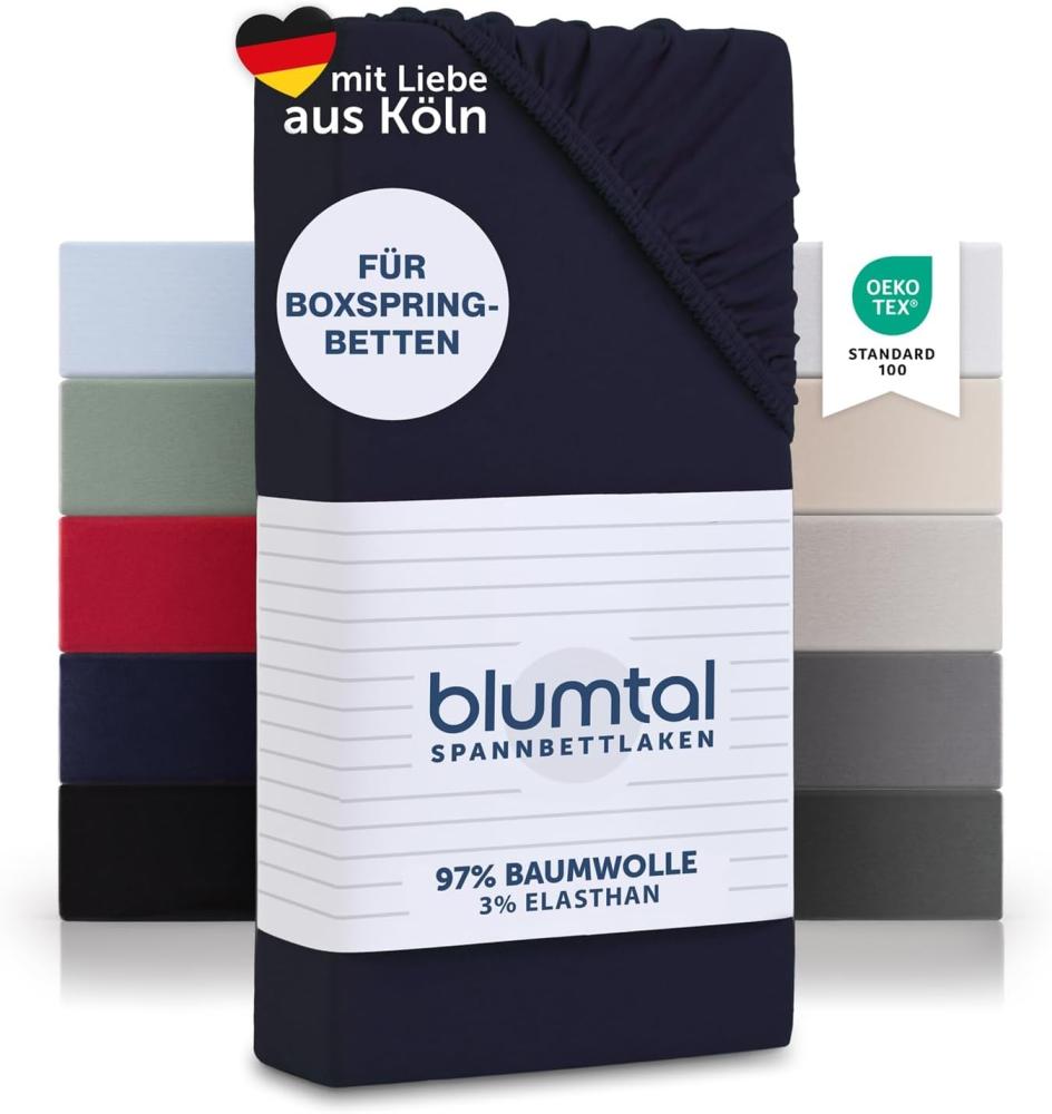 Blumtal Luxus Spannbettlaken 200x200 Boxspringbett bis 40cm Höhe - Oeko-Tex Zertifizierte Baumwoll Bettlaken 200x200 Boxspringbett - Spannbettlaken 200x200 Baumwolle - Dark Ocean Blue Bild 1