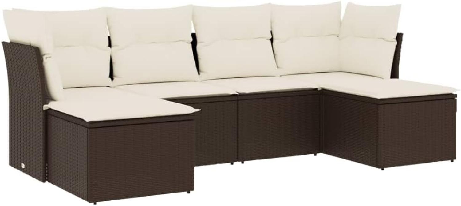 vidaXL 6-tlg. Garten-Sofagarnitur mit Kissen Braun Poly Rattan Bild 1