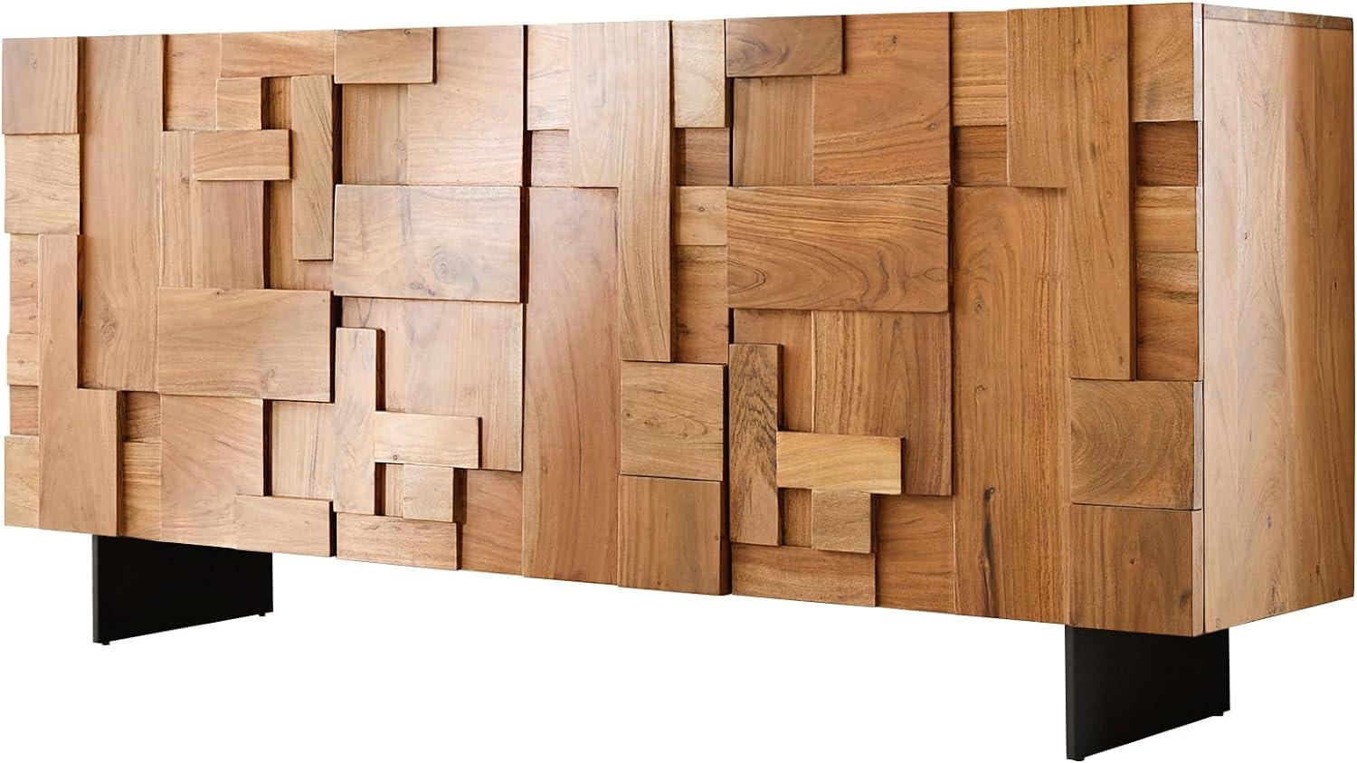 Sideboard Puzzle 175 cm Akazie Natur 3 Türen Fuß schwebend Metall Schwarz Bild 1