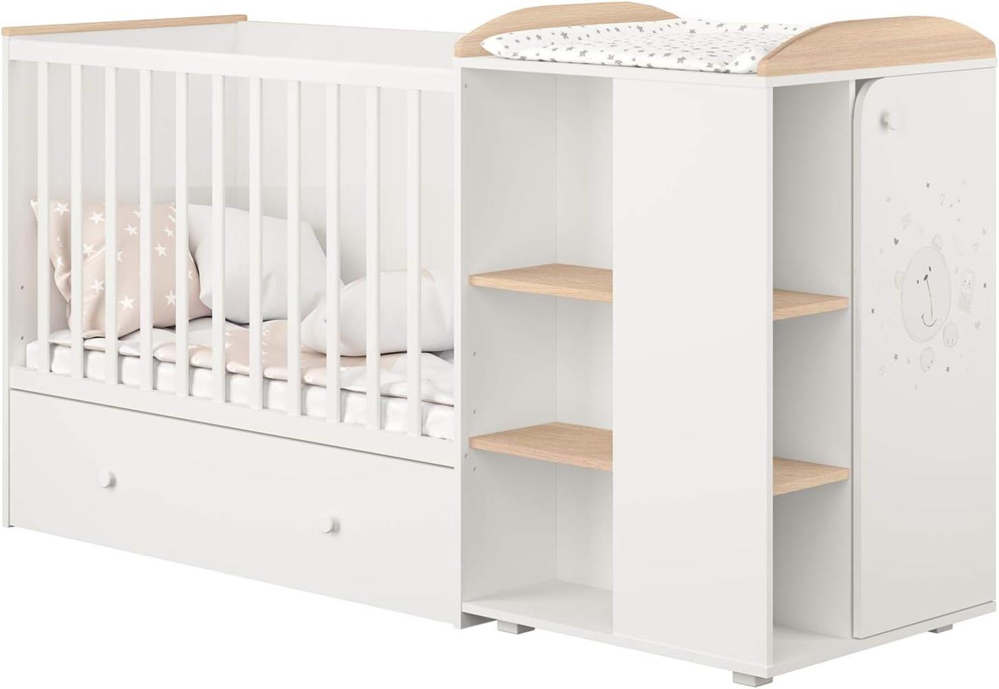 Polini 'French 800' Kombi-Kinderbett 60x120 cm, Teddy/weiß-Pastell Eiche, mit Kommode Bild 1