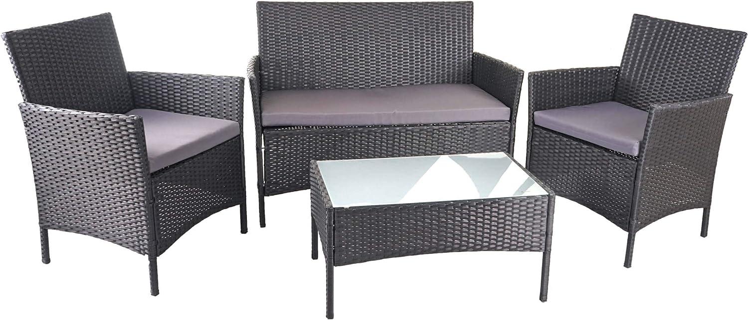 Poly-Rattan Garten-Garnitur HWC-D82, Sitzgruppe Lounge-Set ~ schwarz mit Kissen anthrazit Bild 1
