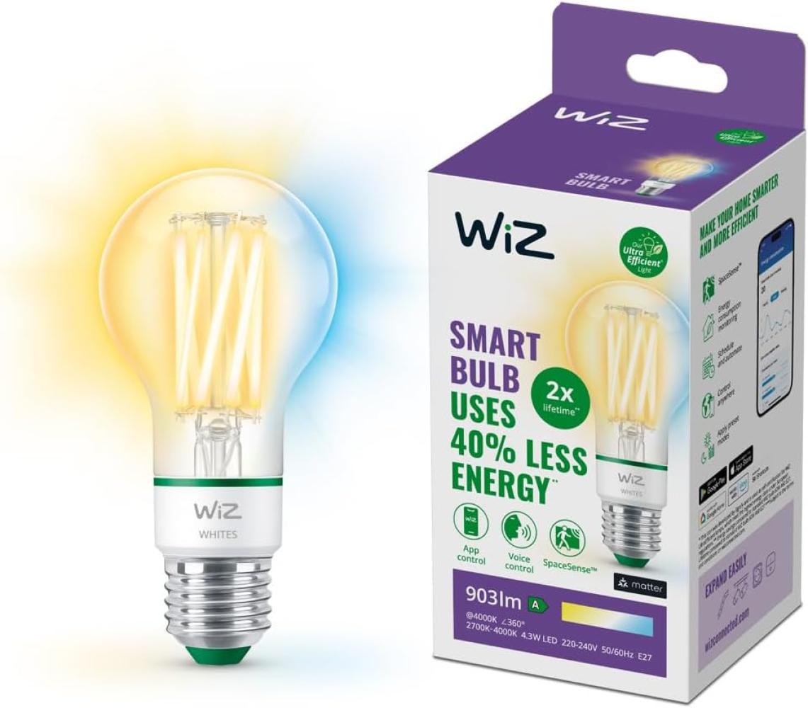 WiZ ultra effiziente smarte LED Lampe, E27, Energieeffizienzklasse A, energiesparend, Automatisierung und smarte Steuerung per App/Stimme über WLAN Bild 1