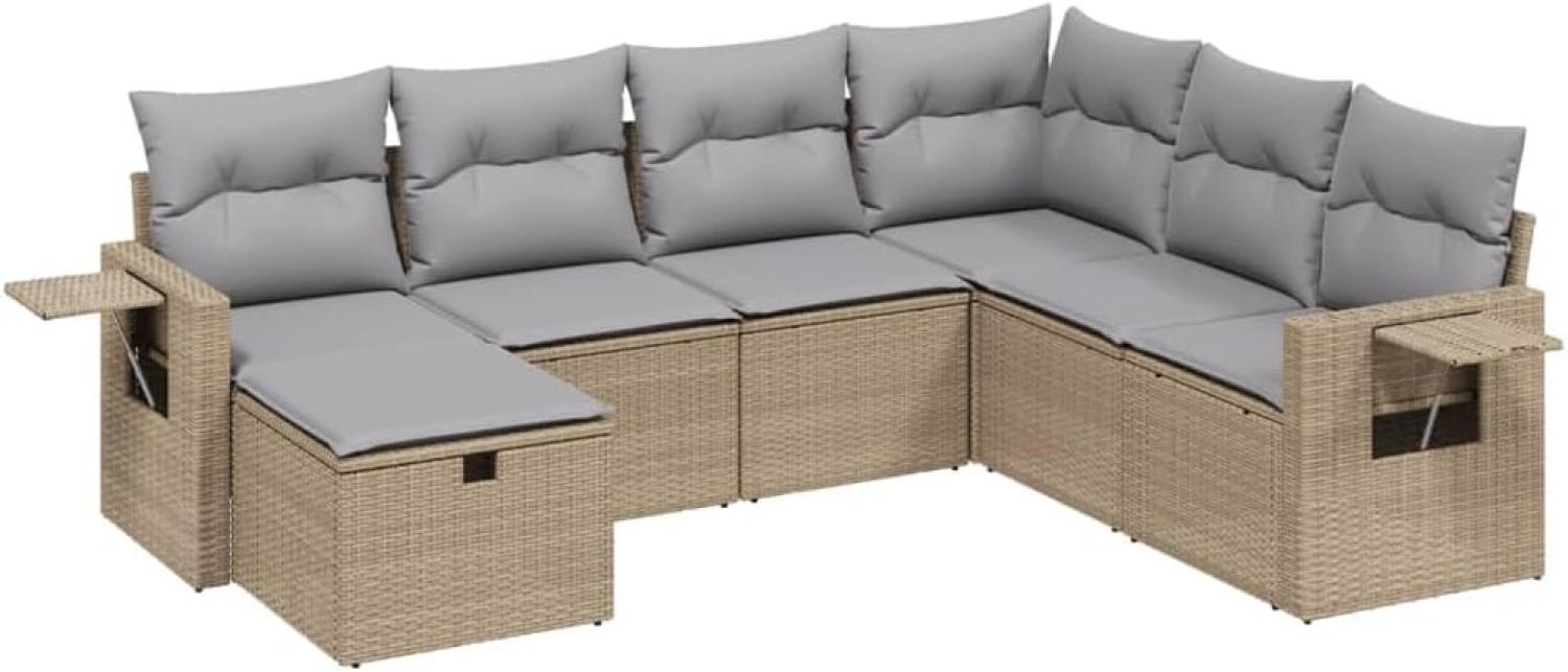 vidaXL 7-tlg. Garten-Sofagarnitur mit Kissen Beige Poly Rattan Bild 1