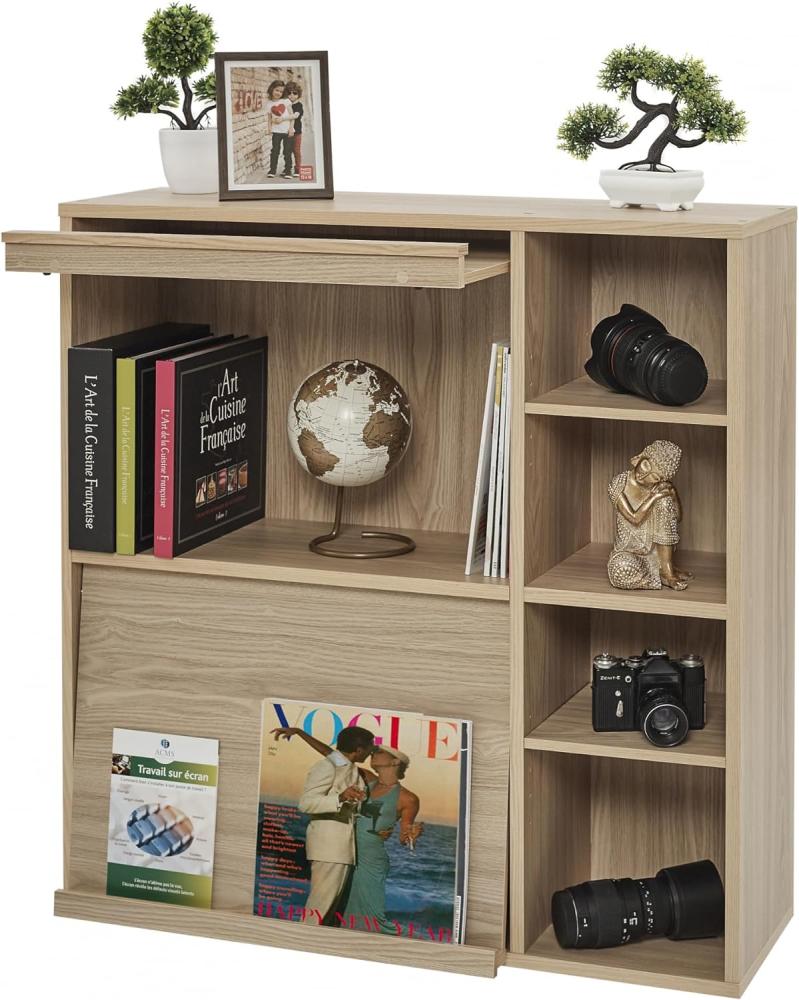 Iris Ohyama, Möbel, Regal, Bücherregal, mit 2 Klapptüren und 4 Fächern, Modular, Büro, Schlafzimmer, Wohnzimmer, Esszimmer - Flap Rack FR-F2- Hellbraun Bild 1