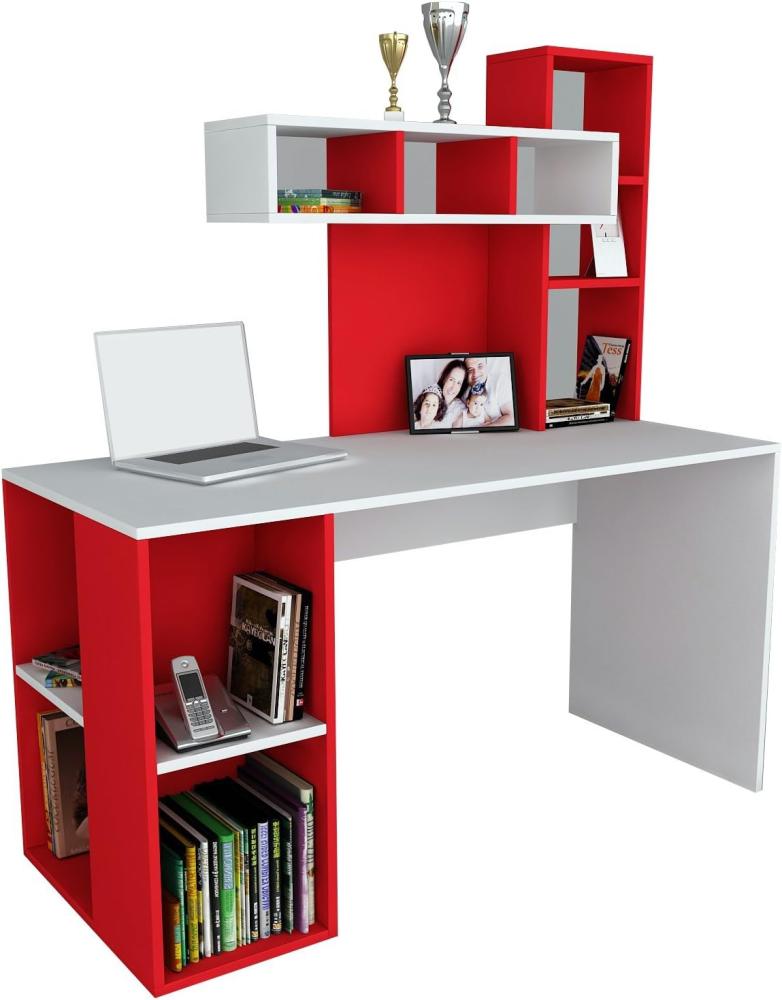 'Coral' Schreibtisch mit Regal, Weiß Rot, 140 x 75 x 60cm Bild 1