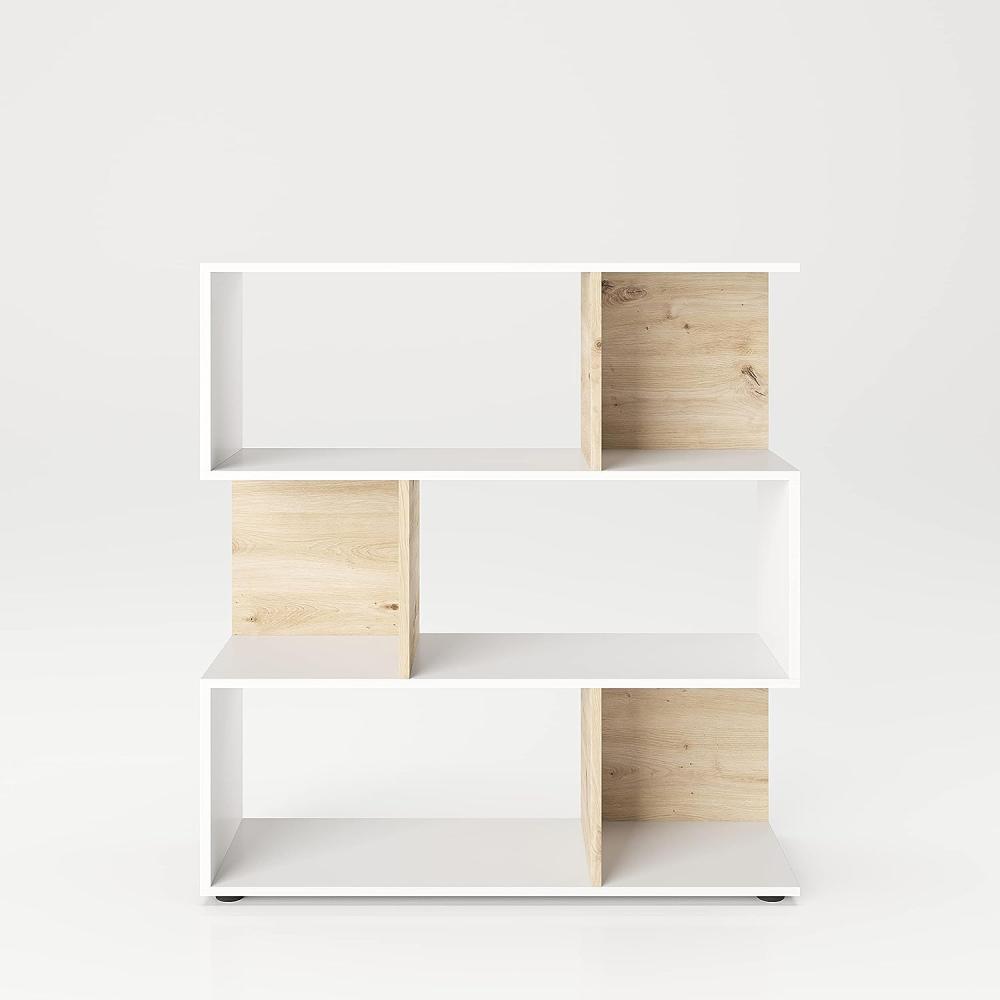 Shelfy - Bücherregal, Büroregal, Raumteiler mit 6 Fächern, asymmetrische Aufteilung: weiss / artisan eiche Bild 1