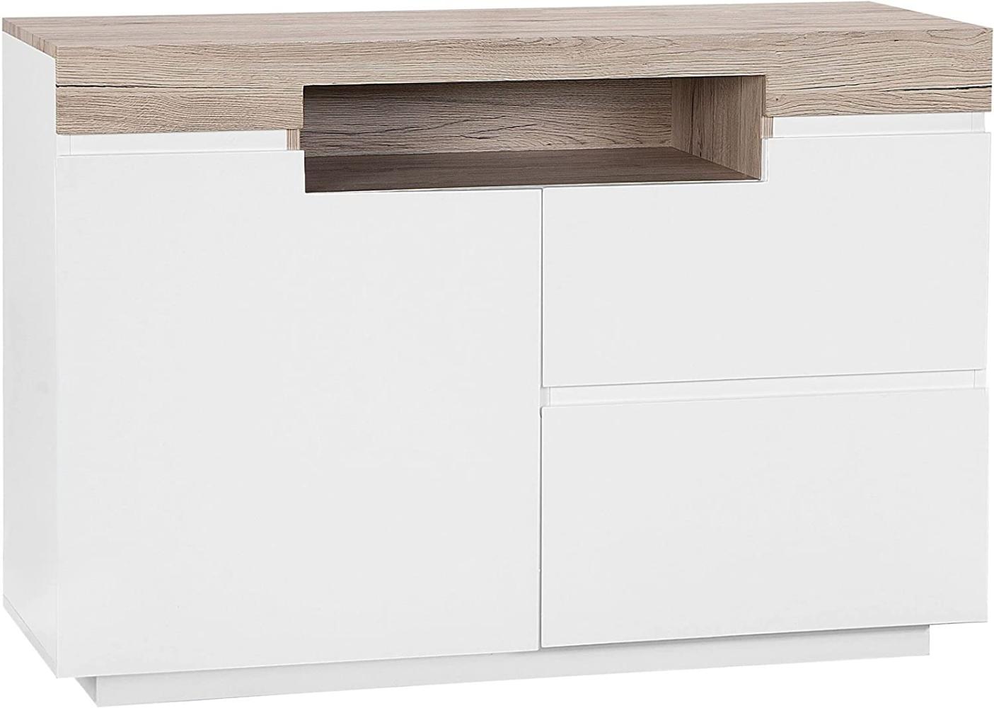 Sideboard weiß / heller Holzfarbton 2 Schubladen Schrank MARLIN Bild 1