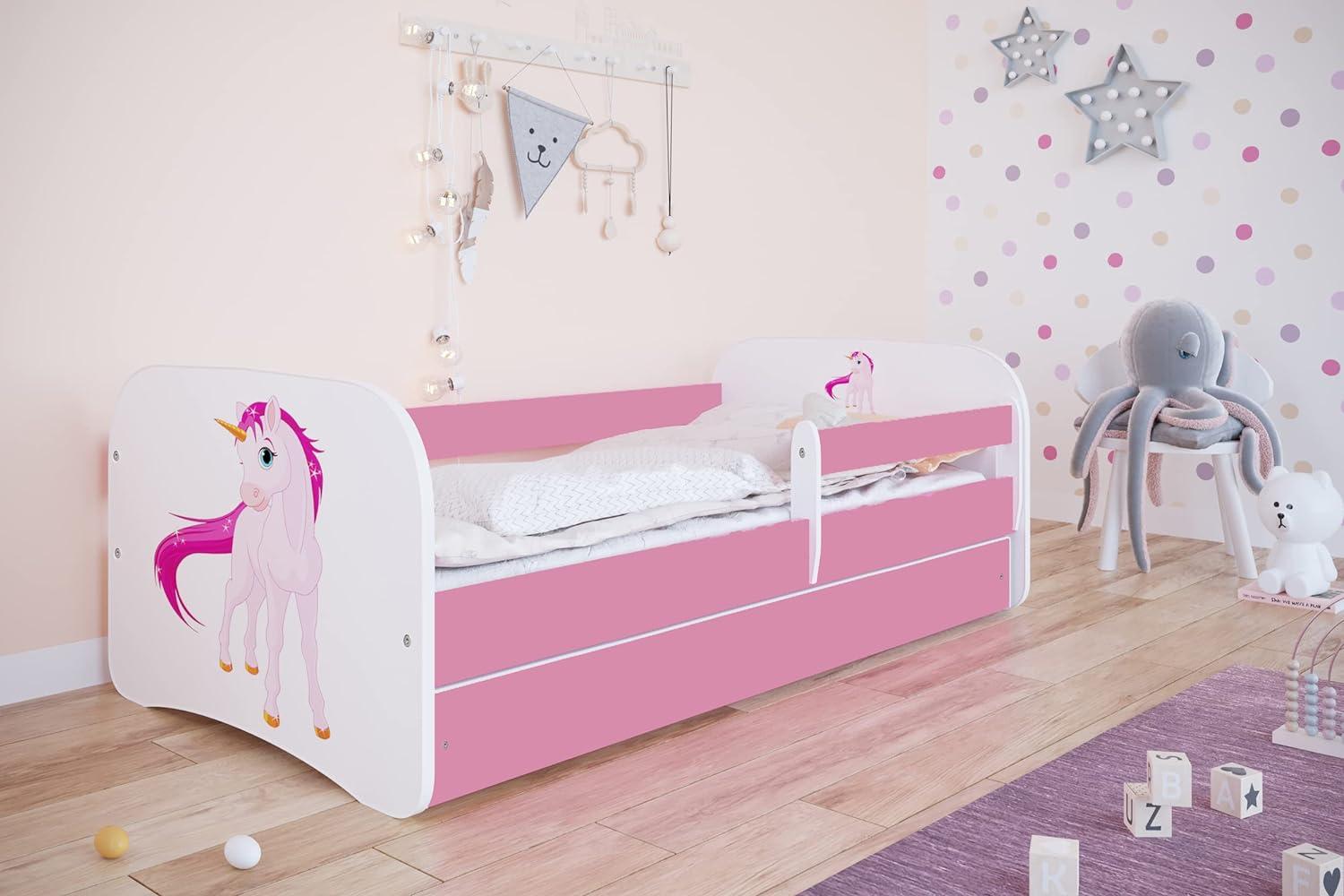 Kocot Kids 'Einhorn' Einzelbett pink/weiß 80x160 cm inkl. Rausfallschutz, Matratze, Schublade und Lattenrost Bild 1