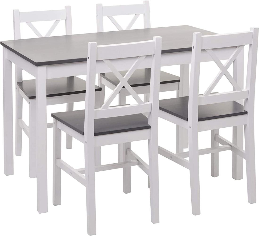 'HWC-F77' Esszimmer-Set aus vier Stühlen und einem Tisch, Massivholz weiß/grau, 86 x 40 x 42 cm/ 73 x 108 x 64 cm Bild 1