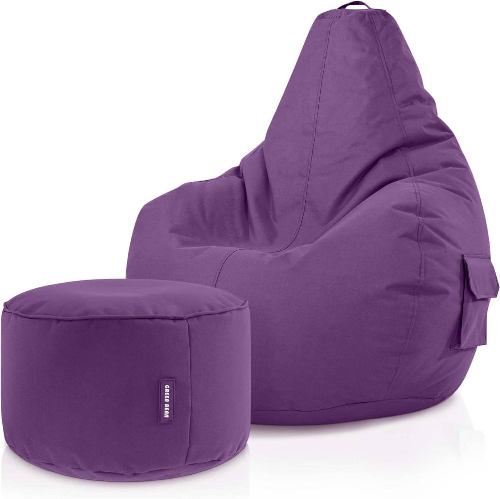 Green Bean© Sitzsack mit Rückenlehne + Hocker "Cozy+Stay" 80x70x90cm - Gaming Chair mit 230L Füllung - Bean Bag Lounge Chair Sitzhocker Lila Bild 1