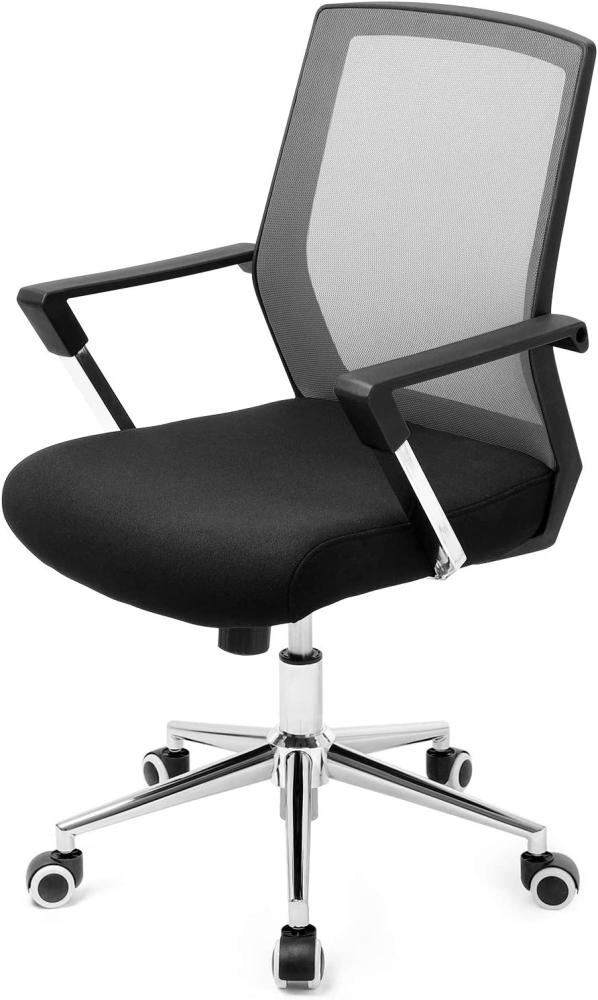 SONGMICS Bürostuhl mit Netzbezug, höhenverstellbarer Chefsessel, Schreibtischstuhl mit Wippfunktion, Drehstuhl mit gepolsterter Sitzfläche, Stahlgestell, verchromt, 150 kg, grau-schwarz, OBN83GY Bild 1
