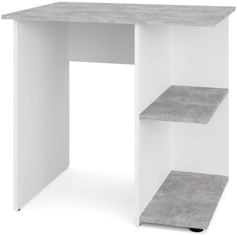 Vicco 'Simple' Schreibtisch, Beton/Weiß, mit 2 Fächern Bild 1