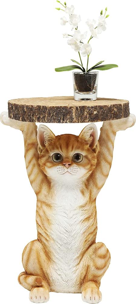 Kare Design Beistelltisch Animal Ms Cat, Ø33cm, kleiner, runder Katzen Couchtisch, Holzoptik, Tierfigur als ausgefallener Wohnzimmertisch (H/B/T) 52x35x33cm Bild 1