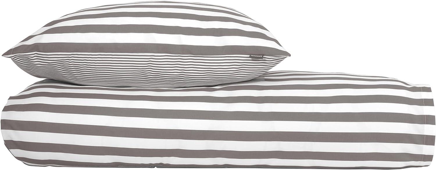 Schiesser Bettwäsche Renforcé Pure Elegance, Farbe: grau und weiß gestreift, Größe: 135 cm x 200 cm Bild 1