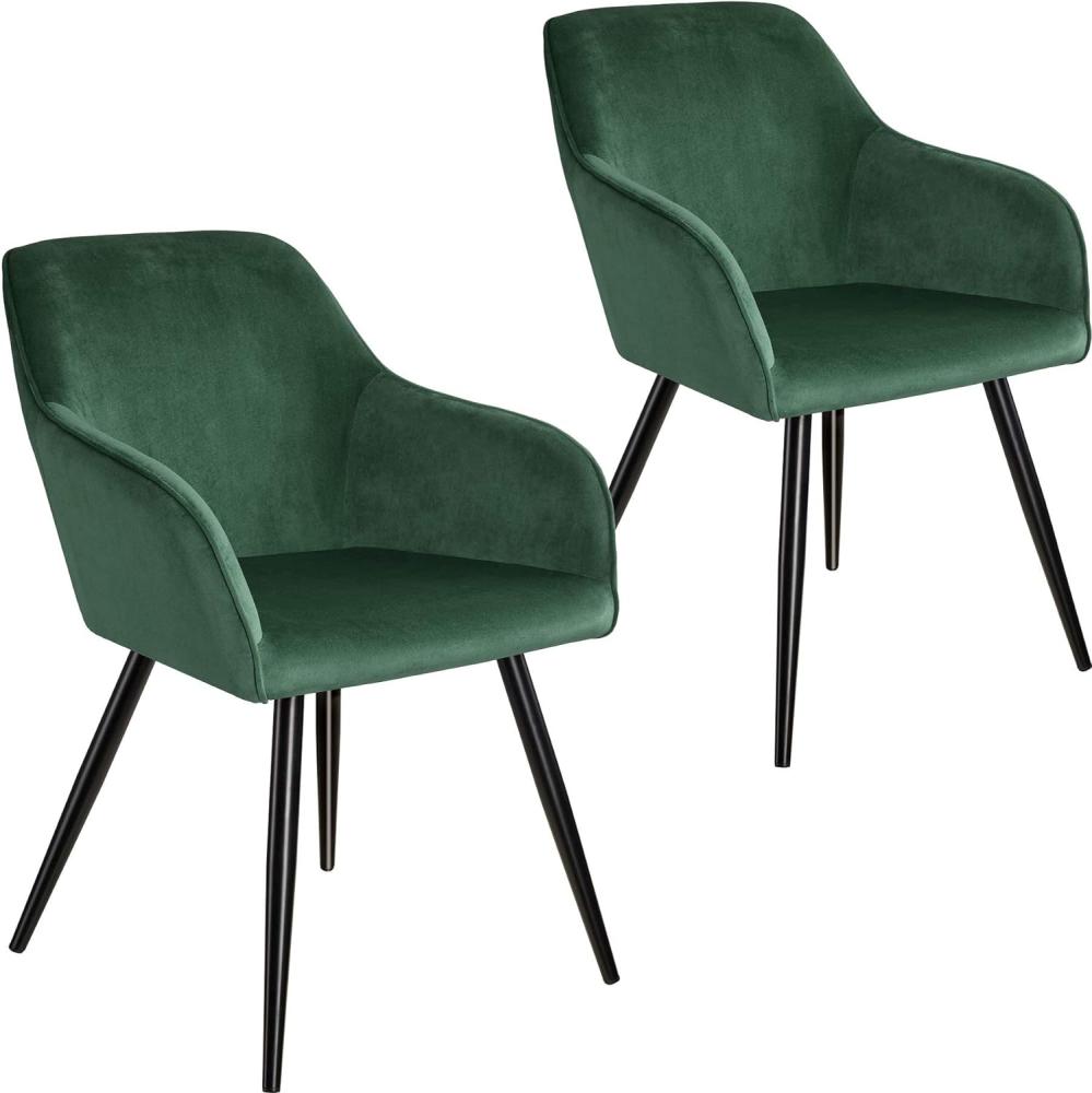 2er Set Stuhl Marilyn Samtoptik, schwarze Stuhlbeine - dunkelgrün/schwarz Bild 1