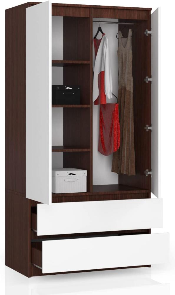 BDW Kleiderschrank 2 Türen, 4 Einlegeböden, Kleiderbügel, 2 Schubladen Kleiderschrank für das Schlafzimmer Wohnzimmer Diele 180x90x51cm (Venga/Weiß) Bild 1