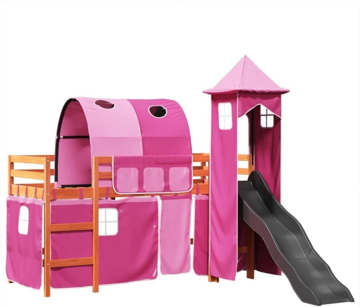 Kinderhochbett mit Turm Rosa 80x200 cm Massivholz Kiefer 3309154 Bild 1