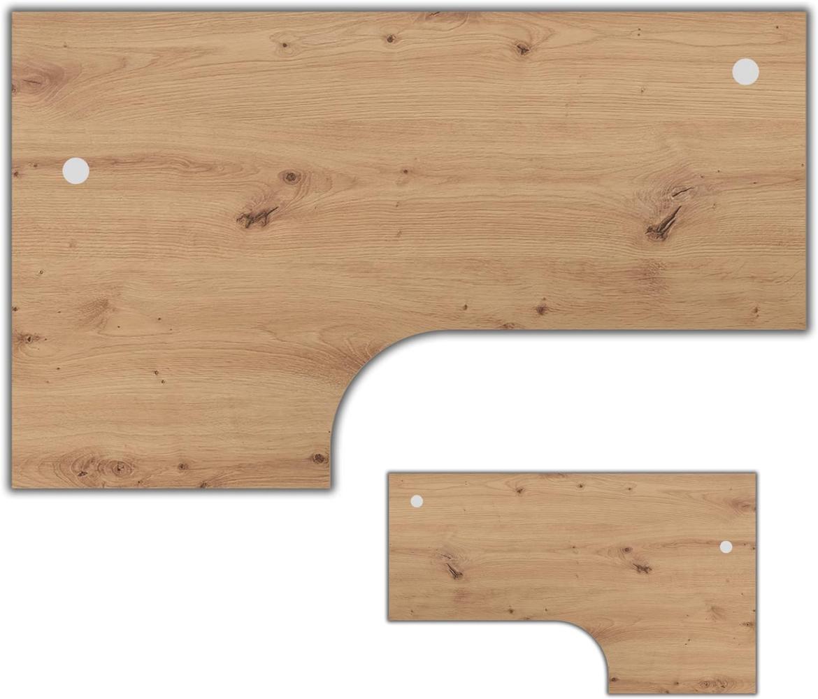 bümö® stabile Tischplatte 2,5 cm stark - DIY Schreibtischplatte aus Holz | Bürotischplatte belastbar 120 kg | Spanholzplatte, Eckschreibtisch Platte für L-Form Tisch (Eckform: 200 x 120 cm, Asteiche) Bild 1