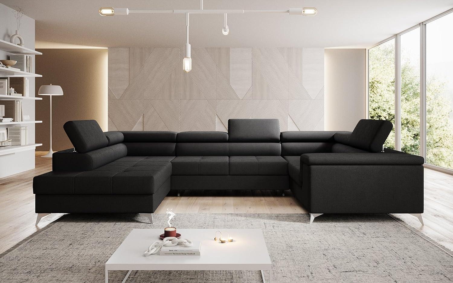 Designer Sofa Torino mit Schlaf- und Klappfunktion Stoff Schwarz Links Bild 1