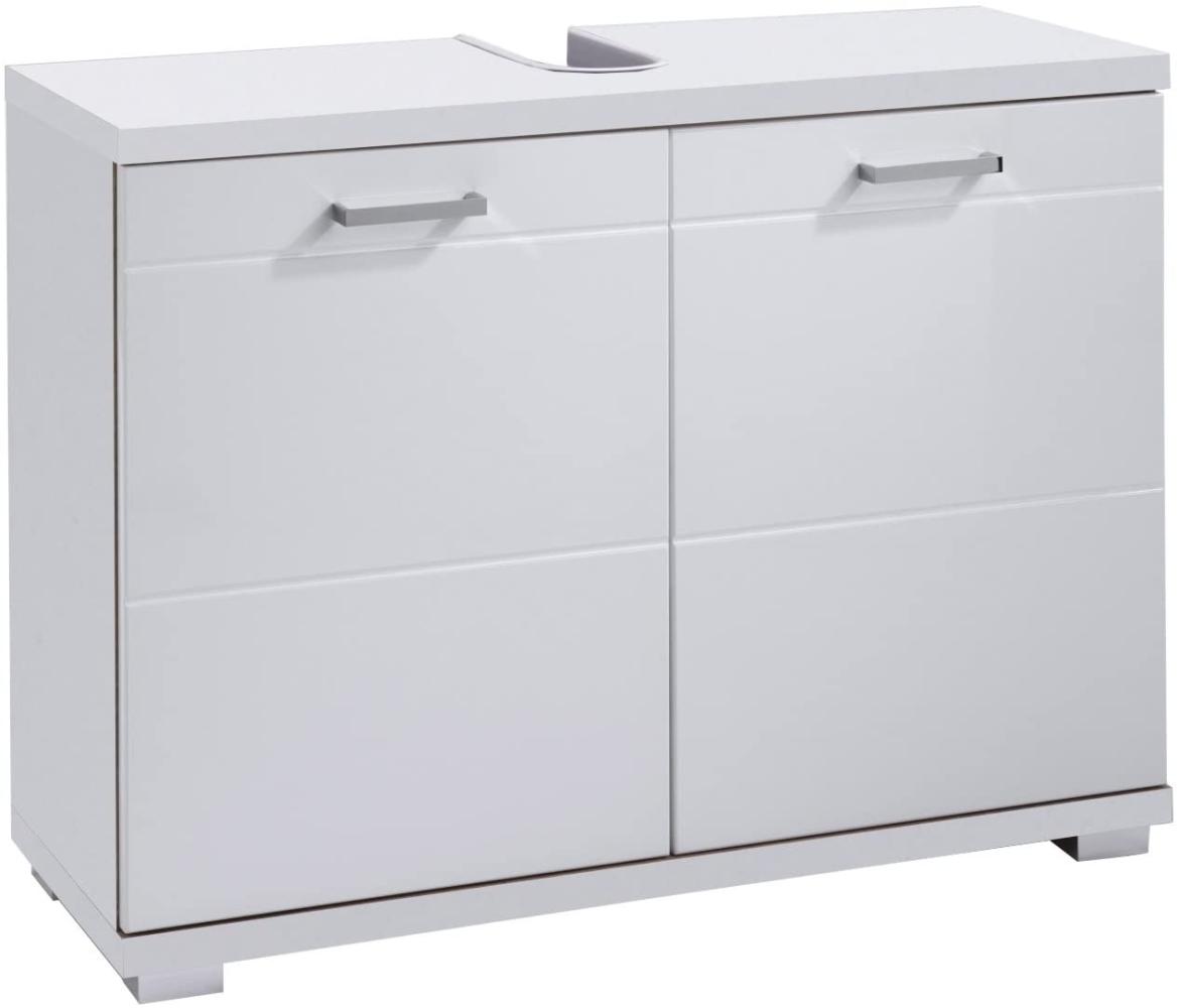 HOMEXPERTS Waschbeckenunterschrank NUSA / Waschtisch Unterschrank stehend, in Hochglanz Weiß lackiert / 2-türig, 80 x 31,5 x 59cm (BxTxH) / Badschrank für Ihr Badezimmer in Weiß Bild 1
