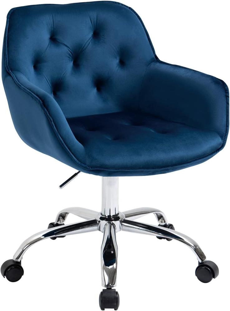 Bürostuhl für zu Hause, Samt Bürostuhl, Verstellbarer Sessel Niedlicher Schreibtischstuhl mit Rädern für Schlafzimmer, Schlafsaal und Eitelkeitsraum (Blau) Bild 1