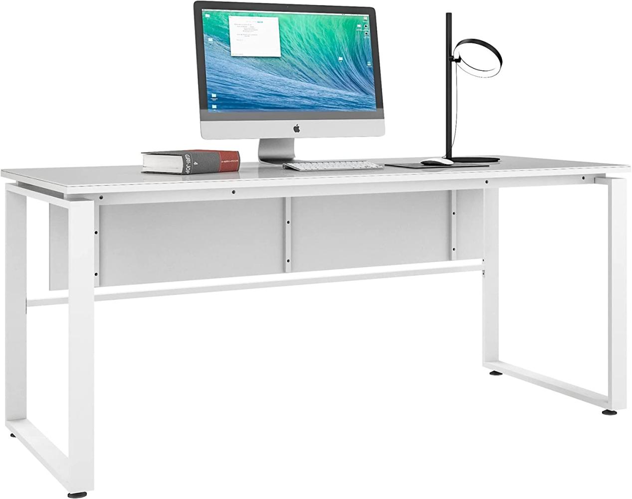 Schreibtisch >TRENDO< (BxHxT: 180x79x80 cm) in weiß matt - Weißglas Bild 1