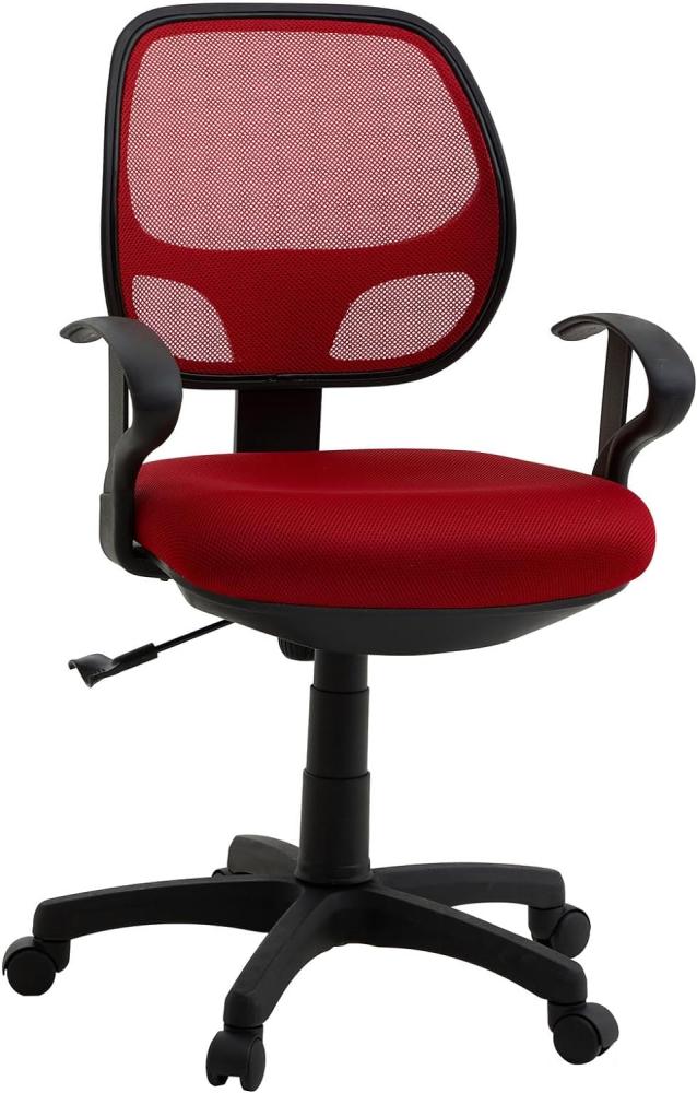 IDIMEX Kinderdrehstuhl Schreibtischstuhl Drehstuhl Bürodrehstuhl COOL, 5 Doppelrollen, Sitzpolsterung, Armlehnen, in rot Bild 1