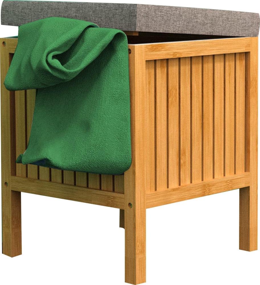 EISL BMBA02-WKBH Bambus Badhocker mit Wäschesammler, Wäsche Hocker mit Sitzfläche, Badezimmer Hocker Holz, Badmöbel zum Sitzen, Hellbraun, (B x H x T): ca. 39 x 52 x 39 cm Bild 1